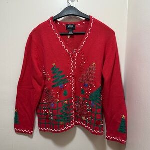 Vtg Original Studio Joy Festive Woman's Ugly Christmas Tree Cardigan Sweater L